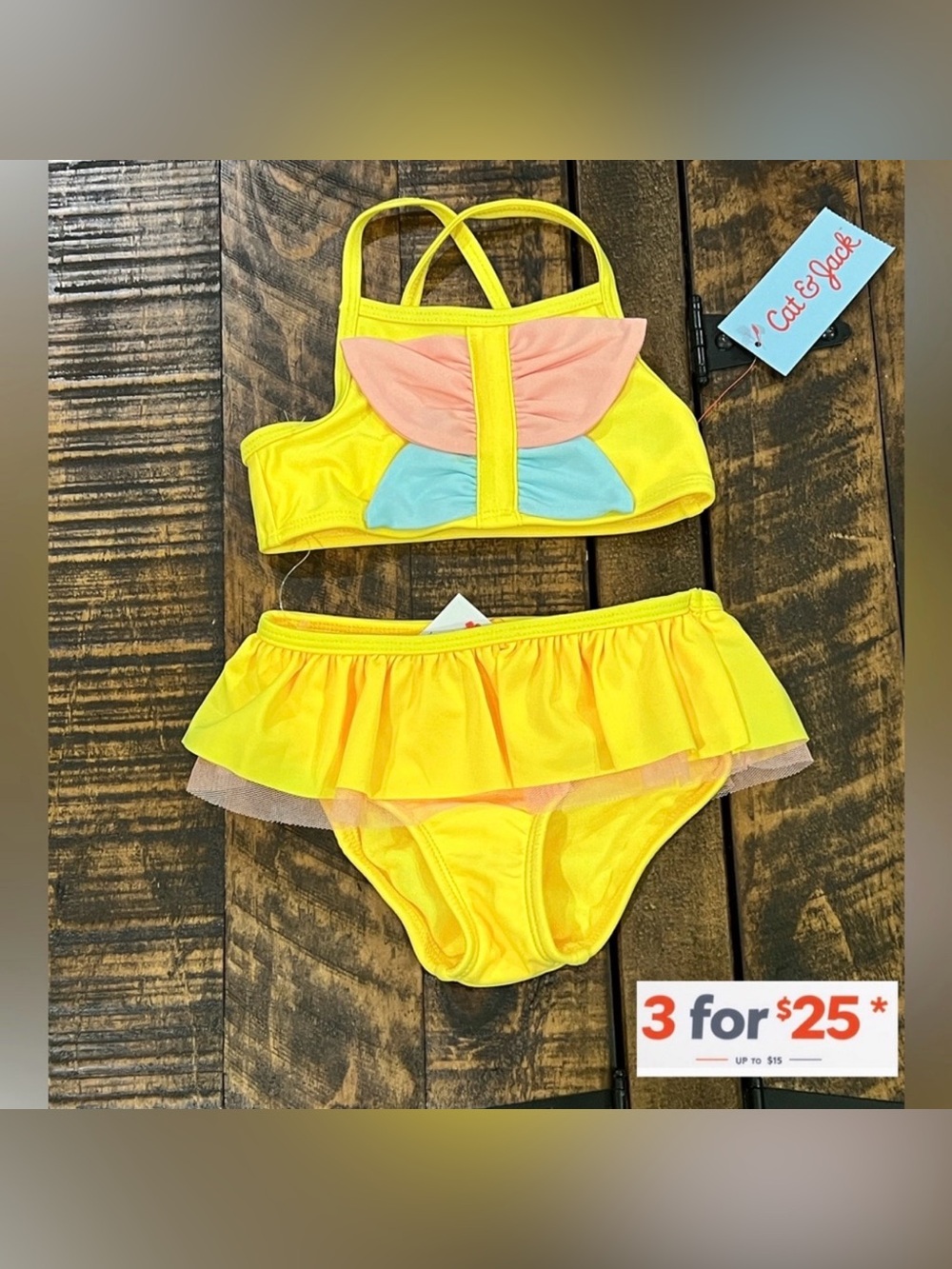 Cat & Jack Yellow Bikini with Pink and Blue Accents